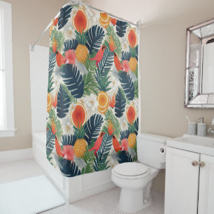 Colourful Tropical Forest Bird Flower Pineapple Shower Curtain