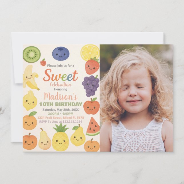 Colourful Tropical Fruit Birthday Invitation (Front)