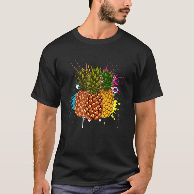 Colourful Tropical Fruit  Exotic Summer Pineapple T-Shirt (Front)