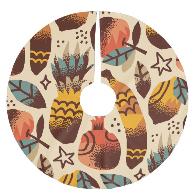 Colourful Tropical Fruit Mix Pattern Brushed Polyester Tree Skirt (Front)
