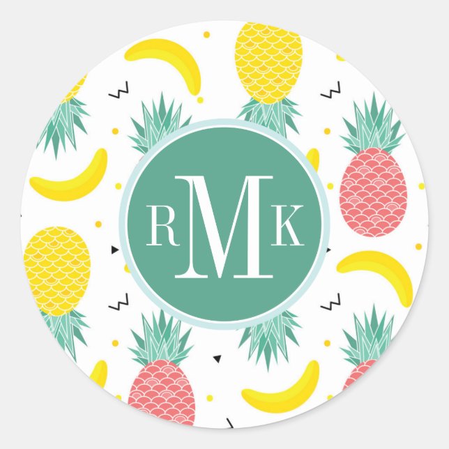 Colourful Tropical Fruit Pattern Classic Round Sticker (Front)