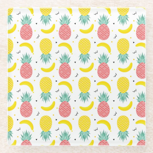 Colourful Tropical Fruit Pattern Glass Coaster (Front)