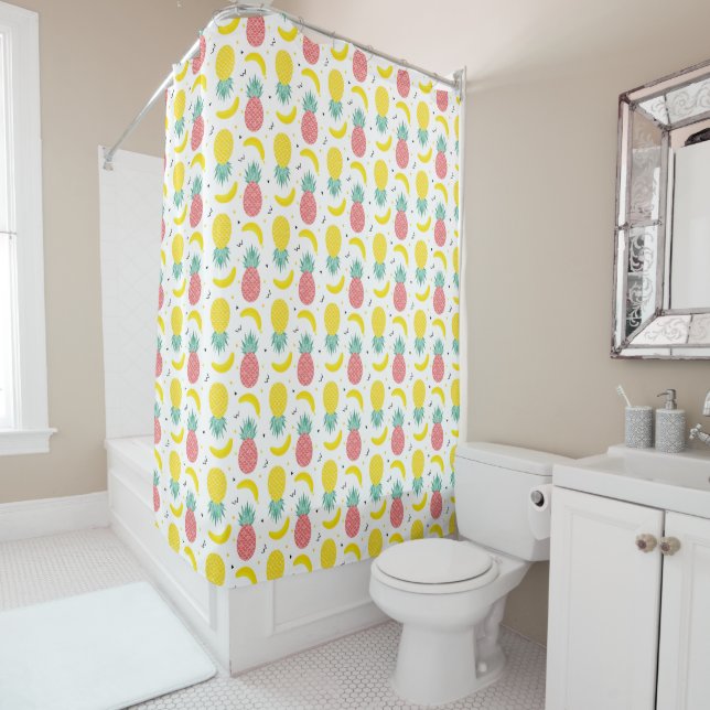 Colourful Tropical Fruit Pattern Shower Curtain (In Situ)