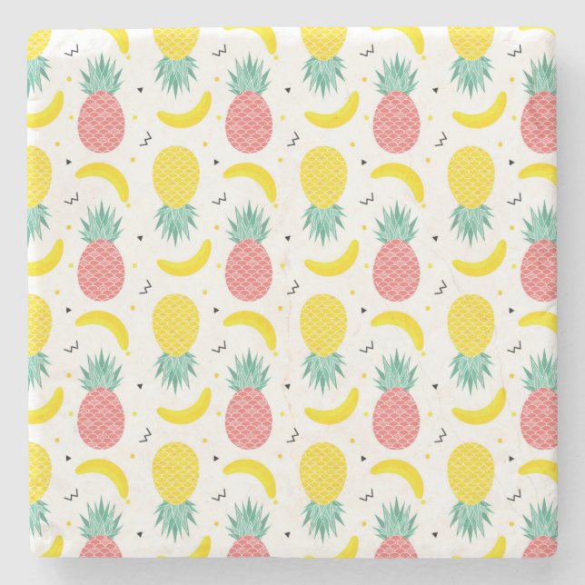 Colourful Tropical Fruit Pattern Stone Coaster (Front)