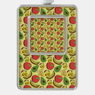 Colourful tropical fruit seamless pattern silver plated framed ornament