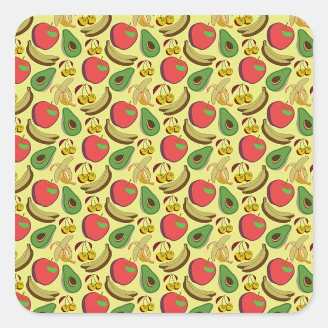 Colourful tropical fruit seamless pattern square sticker (Front)