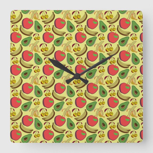 Colourful tropical fruit seamless pattern square wall clock (Front)