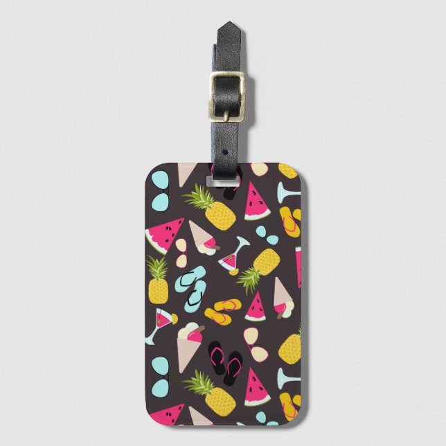 Colourful tropical fruit vacation luggage tag (Front Vertical)