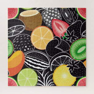 Colourful tropical fruits, black background. jigsaw puzzle