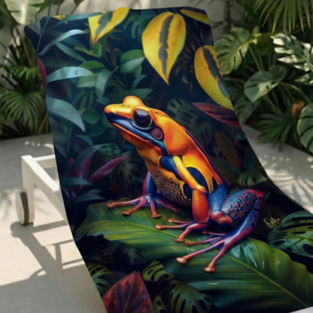 Colourful Tropical Golden Frog Beach Towel (Bold tropical frog towel with vivid color for beach trips, vacations, and gifts)