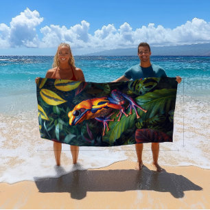 Colourful Tropical Golden Frog Beach Towel