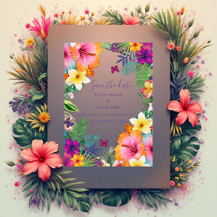 Colourful tropical hawaiian Floral safe the date Acrylic Invitations