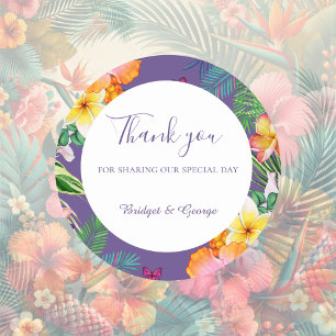 Colourful tropical hawaiian Floral Wedding  Classic Round Sticker