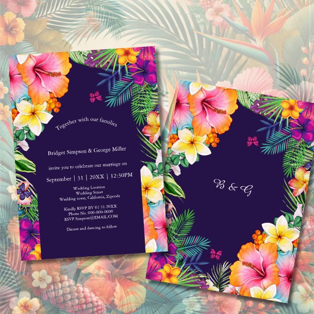Colourful tropical hawaiian Floral Wedding  Invitation (Creator Uploaded)