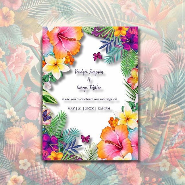 Colourful tropical hawaiian Floral Wedding  Invitation (Creator Uploaded)