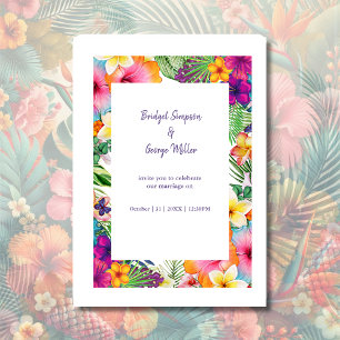 Colourful tropical hawaiian Floral Wedding Invitation