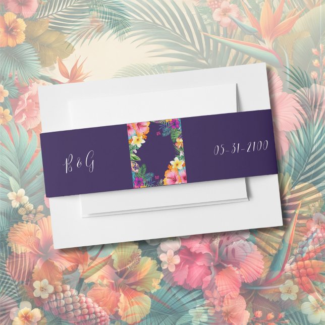 Colourful tropical hawaiian Floral Wedding  Invitation Belly Band (Creator Uploaded)
