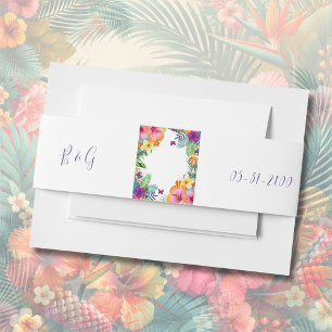 Colourful tropical hawaiian Floral Wedding Invitation Belly Band