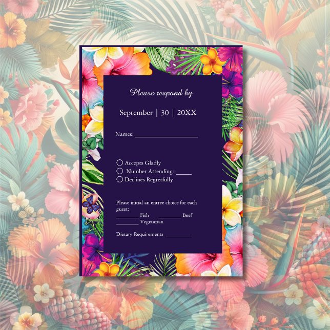 Colourful tropical hawaiian Floral Wedding  RSVP Card (Creator Uploaded)