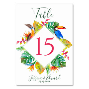 Colourful Tropical Hawaiian Floral Wedding Table Number