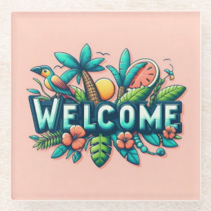 Colourful Tropical/Hawaiian welcome Glass Coaster