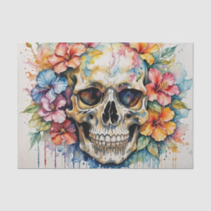 Colourful Tropical Hibiscus Skull Decoupage Tissue Paper