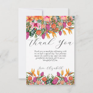 Colourful Tropical Island Flowers Orange and Pink Thank You Card