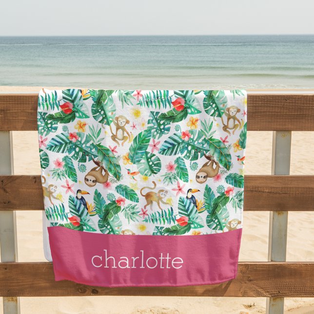 Colourful Tropical Jungle Animals Personalised Beach Towel (Creator Uploaded)