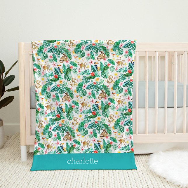 Colourful Tropical Jungle Animals Personalised Fleece Blanket (Creator Uploaded)