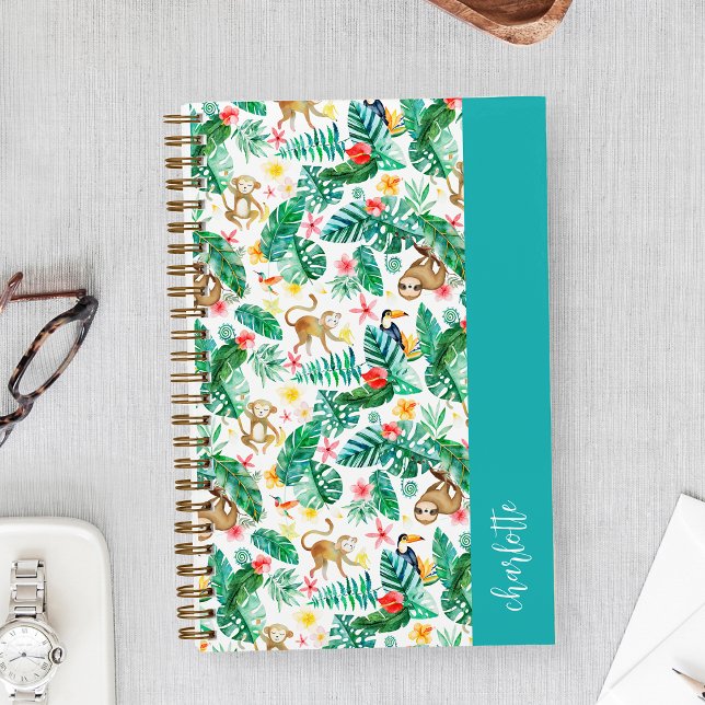 Colourful Tropical Jungle Animals Personalised Notebook (Creator Uploaded)