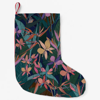 Colourful tropical jungle leaves and flowers hand small christmas stocking