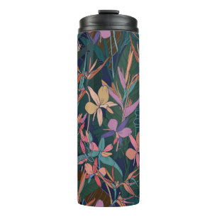 Colourful tropical jungle leaves and flowers hand thermal tumbler