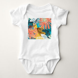 Colourful tropical jungle leaves pattern. baby bodysuit