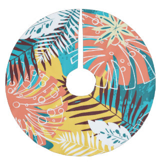 Colourful tropical jungle leaves pattern. brushed polyester tree skirt