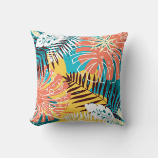 Colourful tropical jungle leaves pattern. cushion