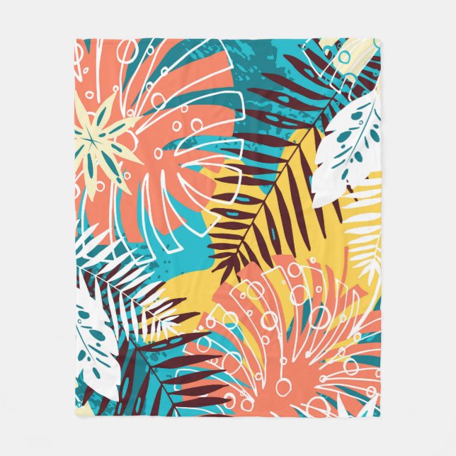 Colourful tropical jungle leaves pattern. fleece blanket (Front)