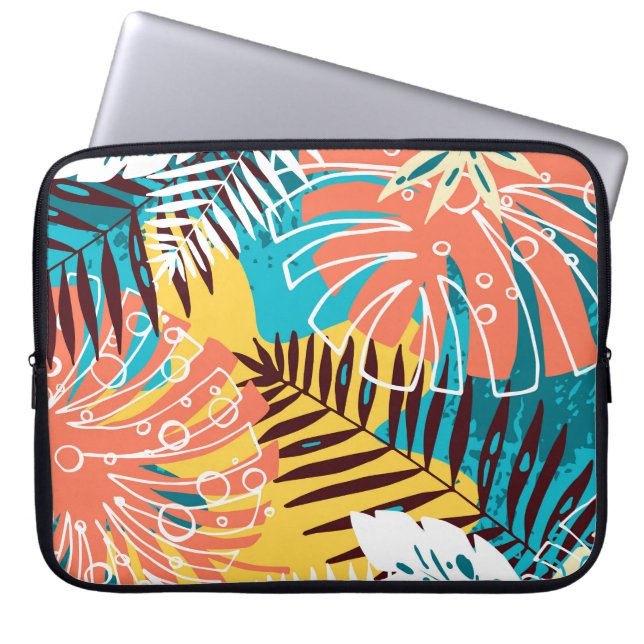 Colourful tropical jungle leaves pattern. laptop sleeve (Front)