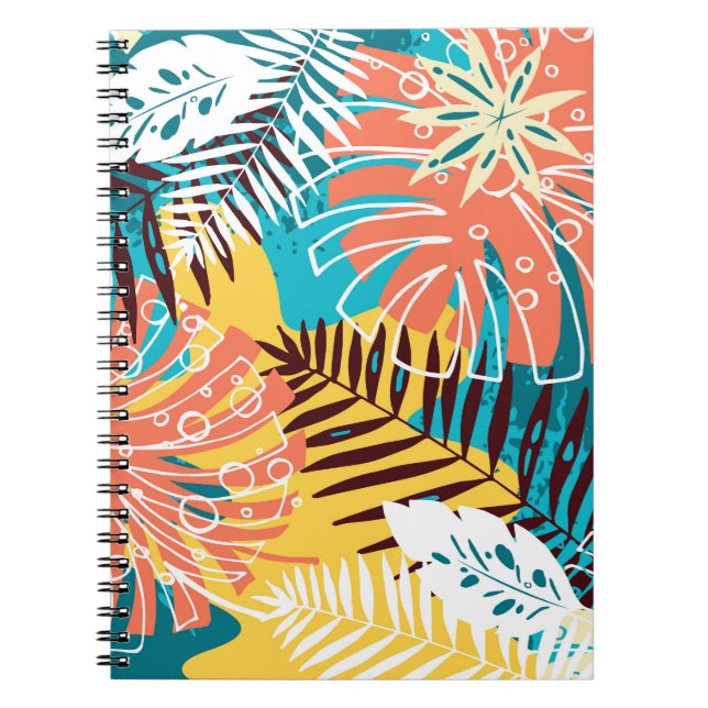 Colourful tropical jungle leaves pattern. notebook (Front)