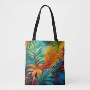 Colourful Tropical Jungle Leaves Tote Bag
