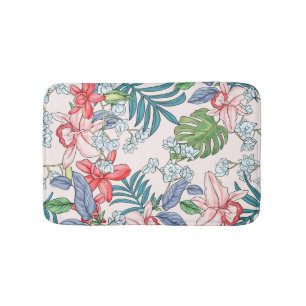 Colourful Tropical Jungle Seamless Print Bath Mat