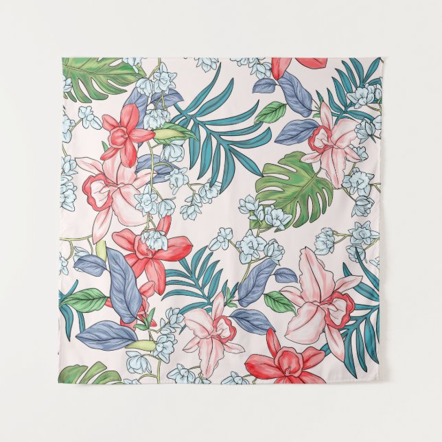Colourful Tropical Jungle Seamless Print Tapestry (Front)