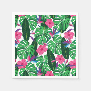 Colourful Tropical leaves and flowers jungle Napkin