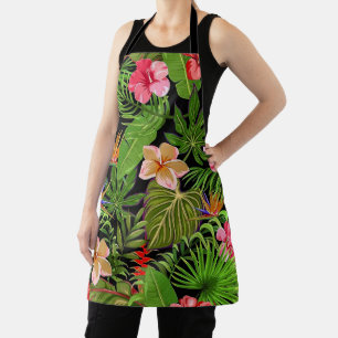 Colourful Tropical Leaves and Hibiscus Flowers   Apron