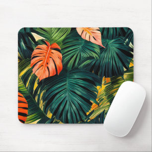 Colourful Tropical Leaves and Hibiscus Flowers Mouse Pad