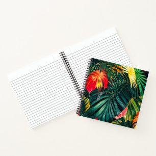 Colourful Tropical Leaves and Hibiscus Flowers   Notebook