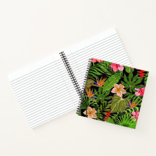 Colourful Tropical Leaves and Hibiscus Flowers   Notebook