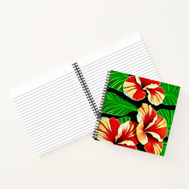 Colourful Tropical Leaves and Hibiscus Flowers | Notebook (Inside)