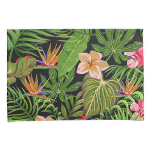 Colourful Tropical Leaves and Hibiscus Flowers   Pillowcase
