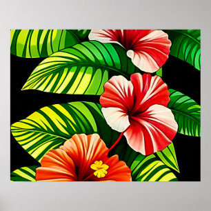 Colourful Tropical Leaves and Hibiscus Flowers Poster