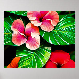 Colourful Tropical Leaves and Hibiscus Flowers    Poster